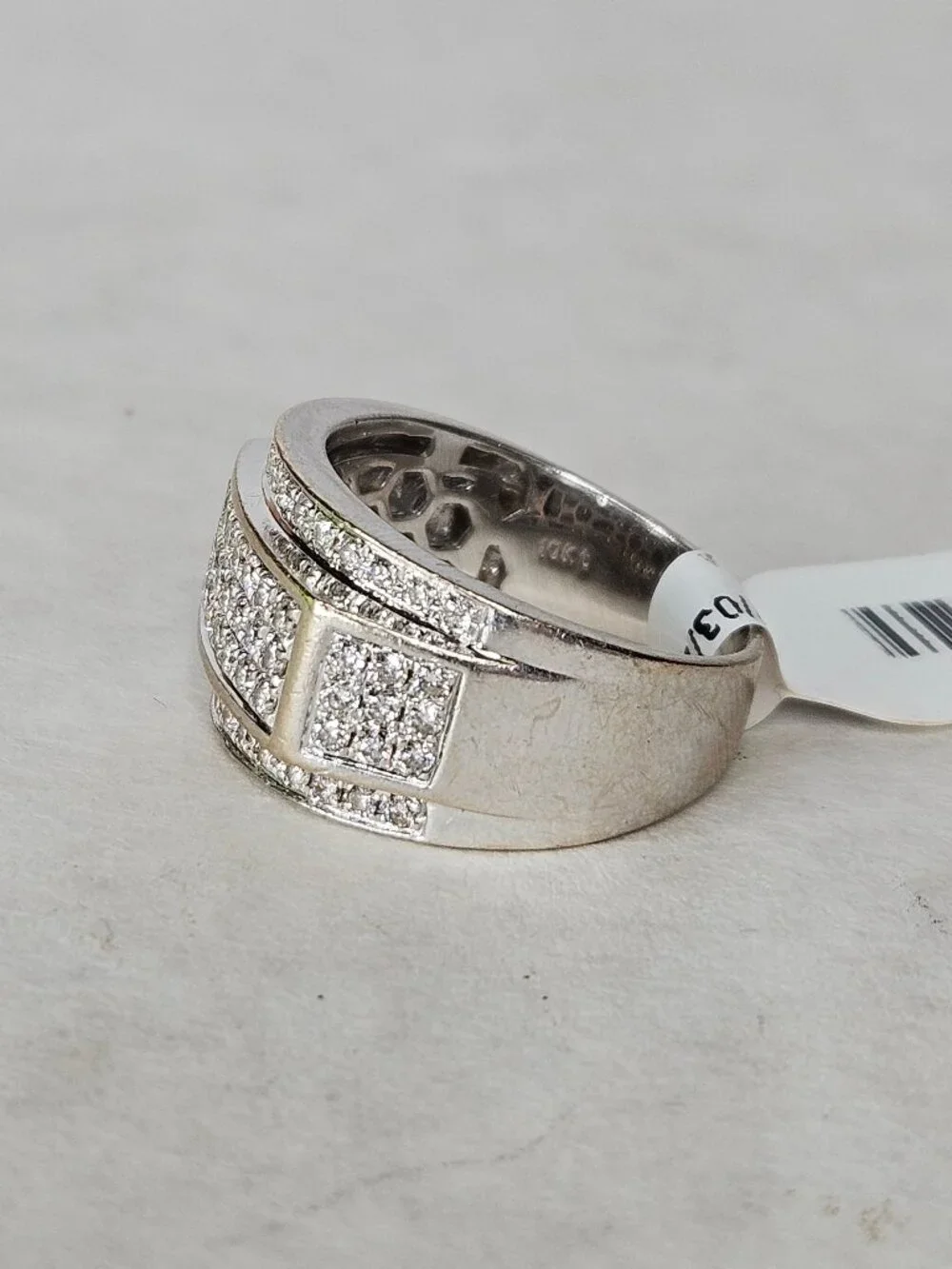 10K White Gold Pave Round Cut Diamond Wide Band Cocktail Ring 12mm Size 8